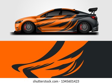 Car sporty wrap decal design vector. Graphic background kit designs for vehicle, race car, rally, livery . Eps 10 