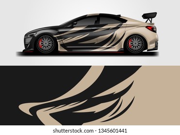 Car sporty wrap decal design vector. Graphic background kit designs for vehicle, race car, rally, livery . Eps 10 