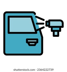 Vector de contorno del icono del pulverizador de coche. Limpiar la ventana. Color de la mano automático plano