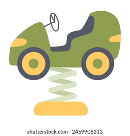 Car spring rider in flat design. Rocking attraction at playground park. Vector illustration isolated.