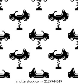 Car Spring Swing Toy Icon Seamless Pattern, Spring Rider Icon, Rocking Toy Icon Vector Art Illustration