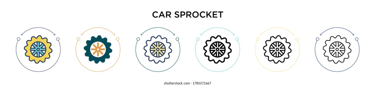 Car sprocket icon in filled, thin line, outline and stroke style. Vector illustration of two colored and black car sprocket vector icons designs can be used for mobile, ui, web