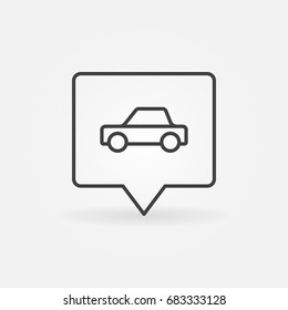 Car in square pin - vector car side view symbol in thin line style