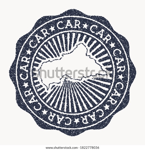 CAR stamp. Travel rubber stamp with the\
name and map of country, vector illustration. Can be used as\
insignia, logotype, label, sticker or badge of the\
CAR.