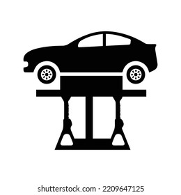 Car stand on jack icon | Black Vector illustration |