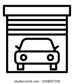 A car standing in an open garage concept of car parking area
