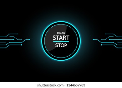 Car Start Button on black background modern design for future.