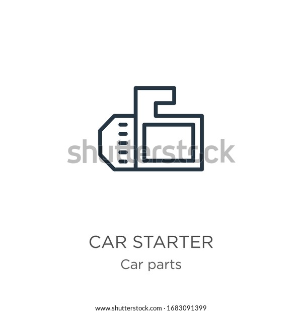 Car starter icon. Thin linear\
car starter outline icon isolated on white background from car\
parts collection. Line vector sign, symbol for web and\
mobile