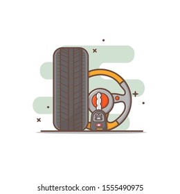 car steer wheels tire and key vector illustration