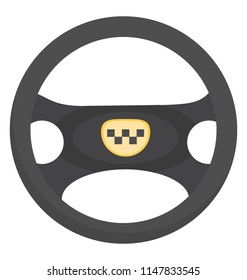 
Car steering with check sticker in middle denoting taxicab service icon
