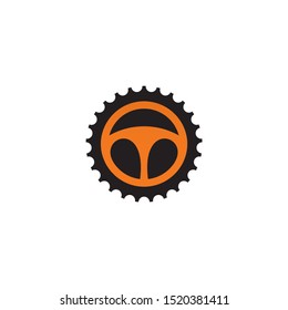 Car steering icon logo design incorporated with  gear illustration