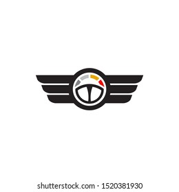 Car steering logo design incorporated with wings illustration