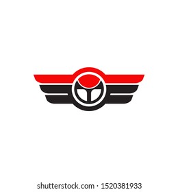 Car steering logo design incorporated with wings illustration