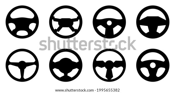 Car Steering Wheel Black Silhouette Collection Stock Vector (Royalty ...