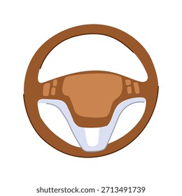 Projeto de volante de carro com elementos marrom e cinza com botões integrados, representando condução moderna, tecnologia automotiva, transporte, navegação e a liberdade da estrada
