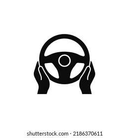 Car steering wheel and driver hand vector icon