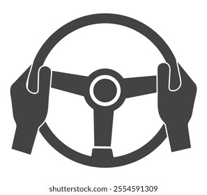 Car steering wheel and driver's hands icon vector. Driving car steering wheel vector illustration on white background.