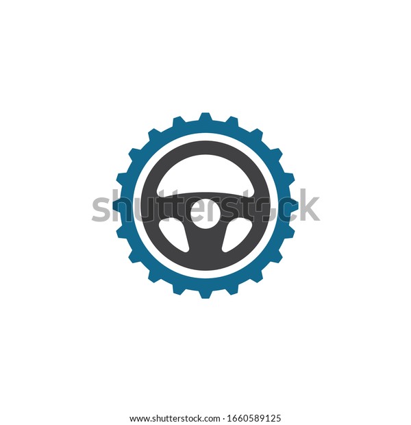 car steering wheel with gear logo icon vector\
illustration design