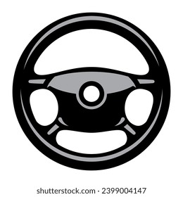 Car steering wheel with gray tint stylized for use as design template. Color vector image.