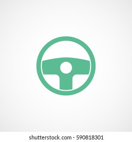 Car Steering Wheel Green Flat Icon On White Background