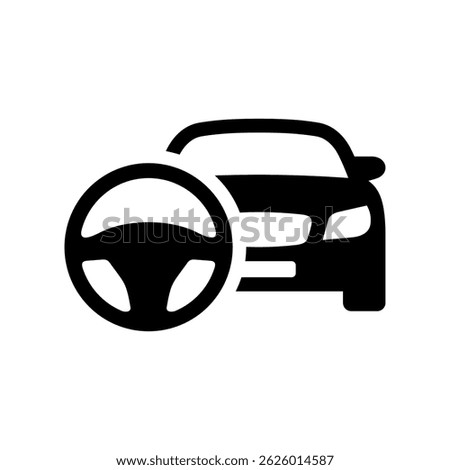 Car and steering wheel icon. Driving lesson icon. Practical driving test. Vector icon isolated on white background.