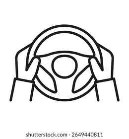 Ícone do volante de carro. Ilustração de vetor linear. Dirigindo um carro. Motoristas mãos. Símbolos simples.