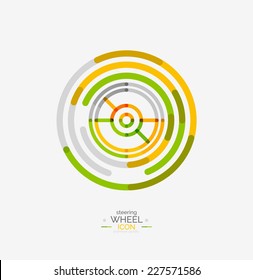 Car steering wheel icon, minimal line design, stamp
