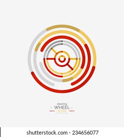 Car steering wheel icon, minimal line design, stamp