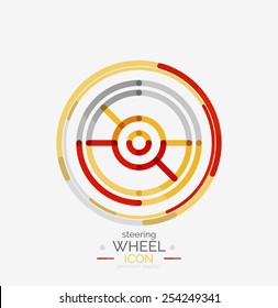 Car steering wheel icon, minimal line design, stamp