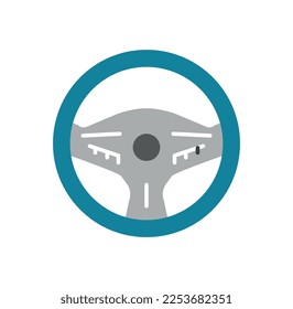 Car steering wheel icon. Part for management and control of transport and vehicles on road. Logotype for company or organization, branding. Cartoon flat vector illustration