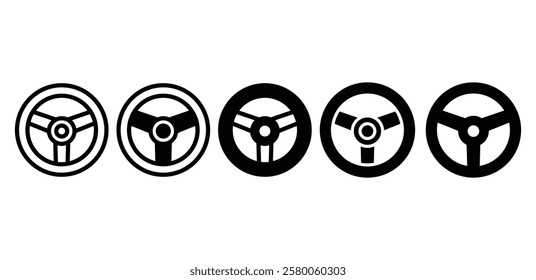 car steering wheel icon symbol vector design black white color simple flat illustration collection sets