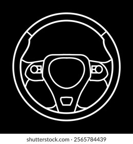 car steering wheel line icon vector graphic design white color black background. vehicle parts