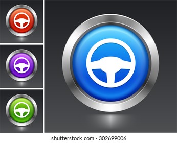 Car Steering Wheel on Blue Round Button