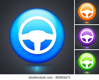 Car Steering Wheel on Blue Round Button