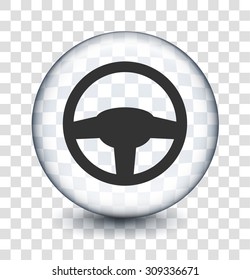 Car Steering Wheel on Transparent Round Button