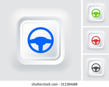 Car Steering Wheel on White Square Button