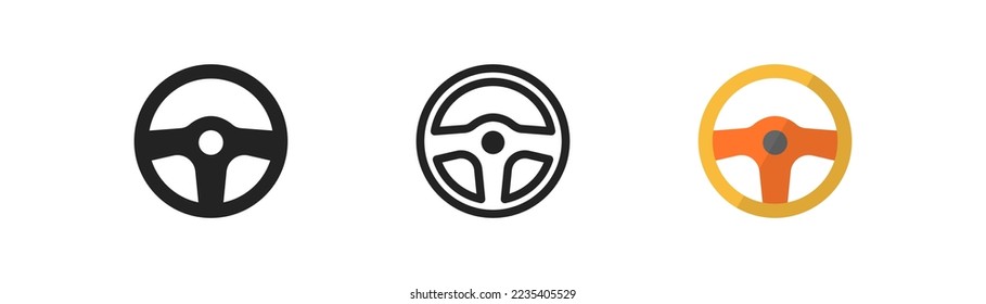 Car steering wheel outline icon. Drive symbol. Automobile test drive concept. Simple flat design. Vector illustration.