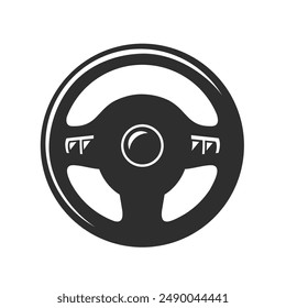 Car steering wheel silhouette on white background