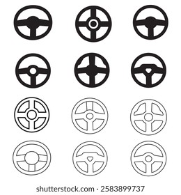 Car steering wheel silhouettes vector icons for car logos, automotive, branding and transportation design