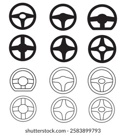 Car steering wheel silhouettes vector icons for car logos, automotive, branding and transportation design