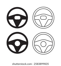 Car steering wheel silhouettes vector icons for car logos, automotive, branding and transportation design