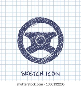 Car steering wheel symbol vector hmi dashboard sketch icon 