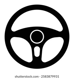 Car steering wheel vector icon. Automotive control symbol. Black silhouette isolated on white background.