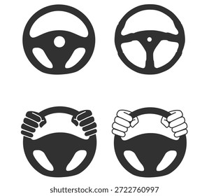 Autolenkrad, Vektorsymbol-Set. Hände am Lenkrad. Fahrer, Fahrwagenkonzept. 