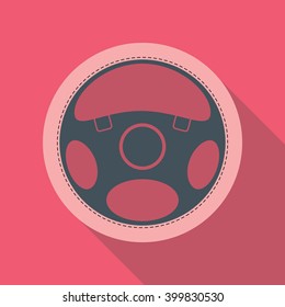Car steering wheel vector icon in flat style with long shadow. EPS10 vector illustration in red and pink colors.