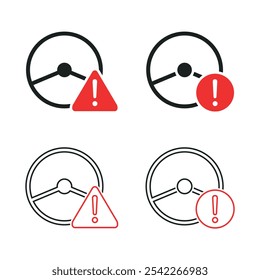 Car steering wheel with warning sign. illustration vector