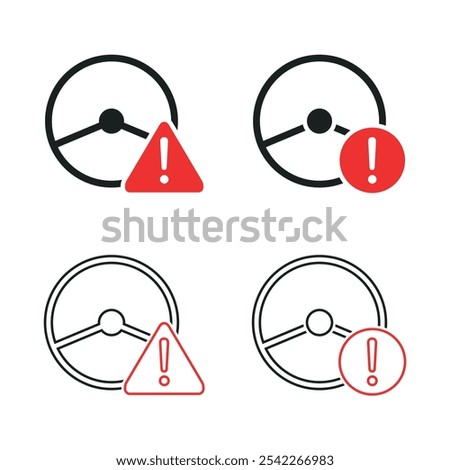 Car steering wheel with warning sign. illustration vector