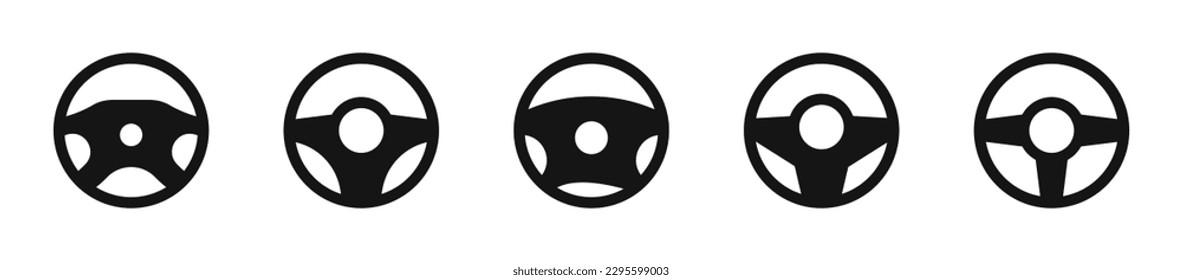 Car Steering wheels icon set. Steering wheel vector icon collection.  Steering wheel silhouetes.