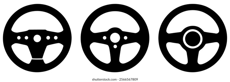 Car Steering Wheels On A White Background. Variety Of Designs Showcasing Different Styles For Automotive Use