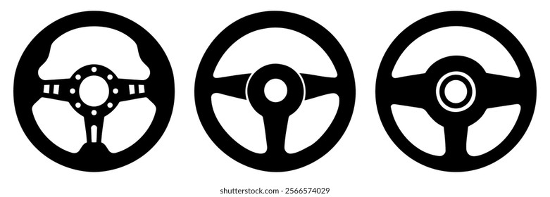 Car Steering Wheels On A White Background. Variety Of Designs Showcasing Different Styles For Automotive Use